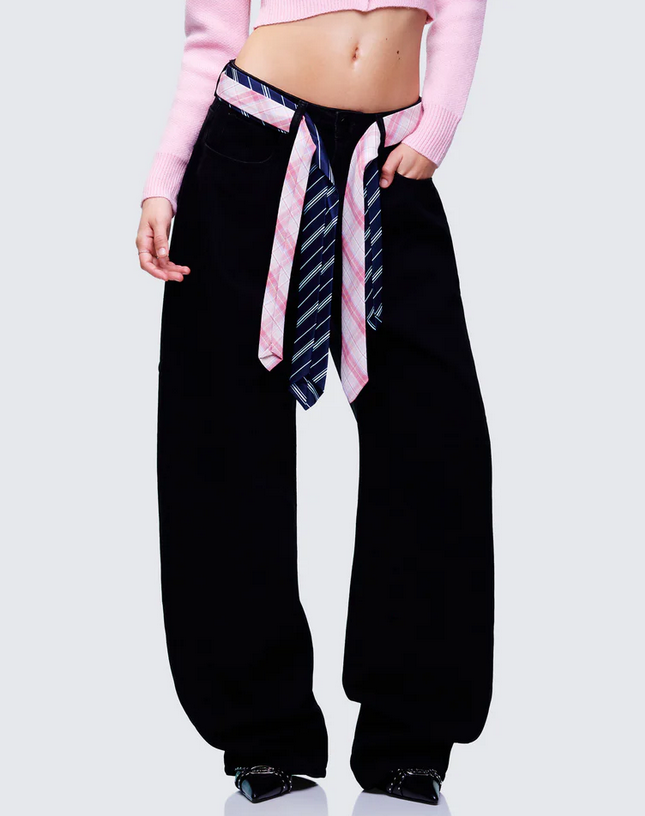 Finesse Taliah Black Denim Tie Belt Jeans
