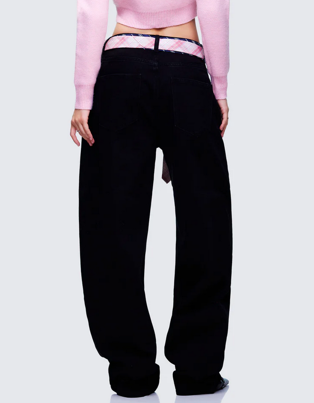 Finesse Taliah Black Denim Tie Belt Jeans