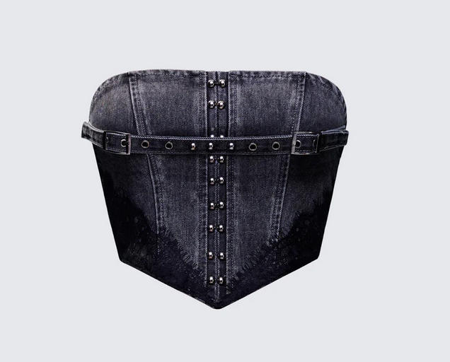 Finesse Titan Black Denim Corset Top