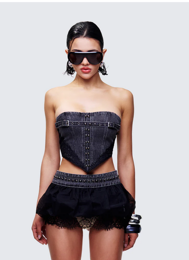 Finesse Titan Black Denim Corset Top