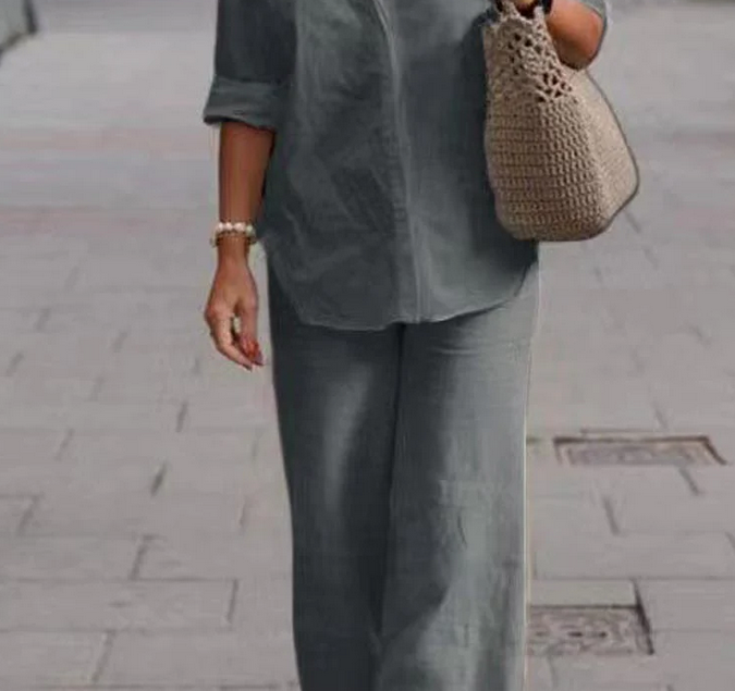 Nabalu Women 2 Piece Summer Set – Relaxed Shirt and Wide Leg Pants