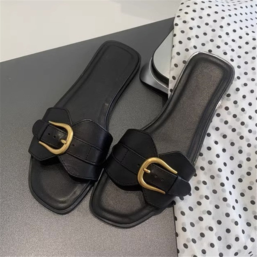 Nabalu Buckle Strap Flat Sandals – Casual Summer Slides for Women