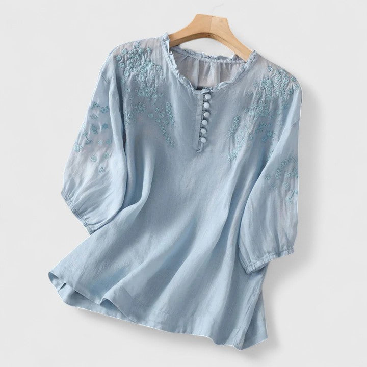 Nabalu Avelyne | Embroidered Split Neck Blouse