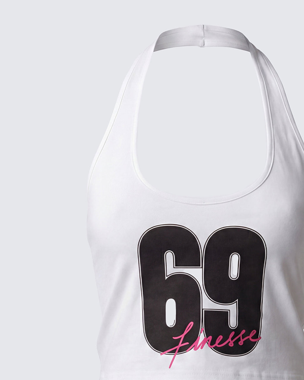 Finesse Shiloh White Graphic Halter Tank