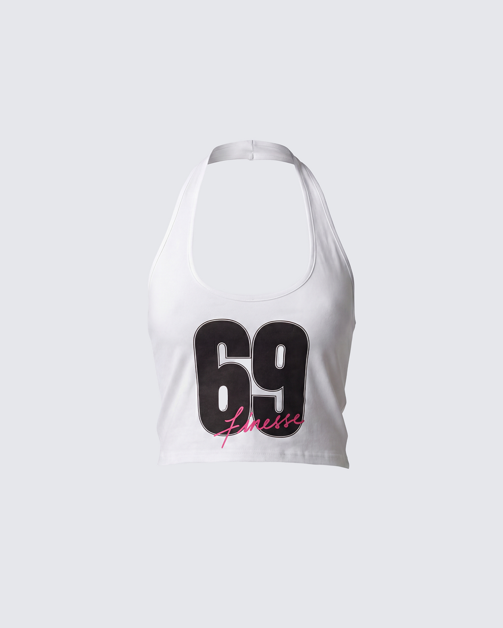 Finesse Shiloh White Graphic Halter Tank