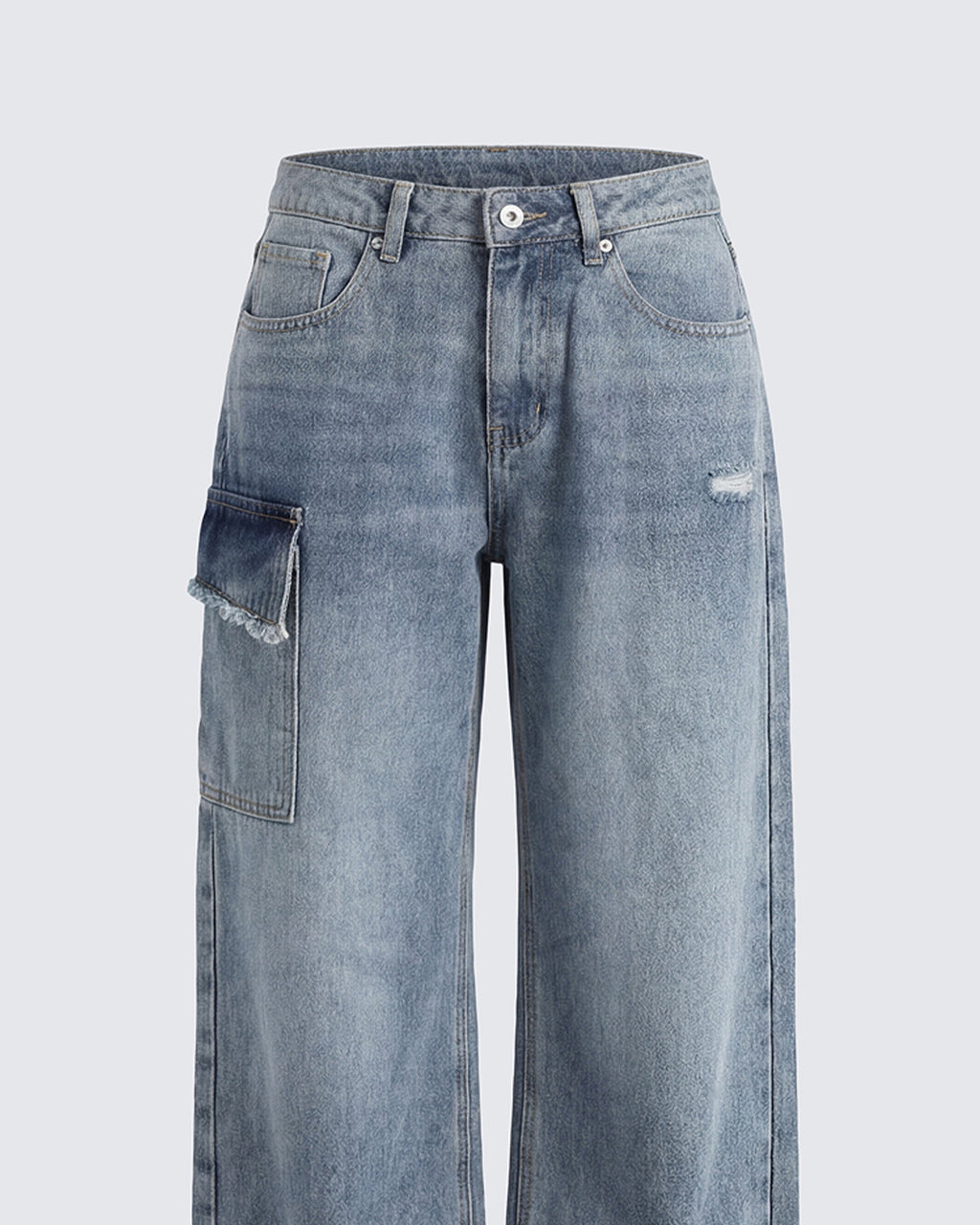 Finesse Stems Blue Cargo Boyfriend Low Waist Jean