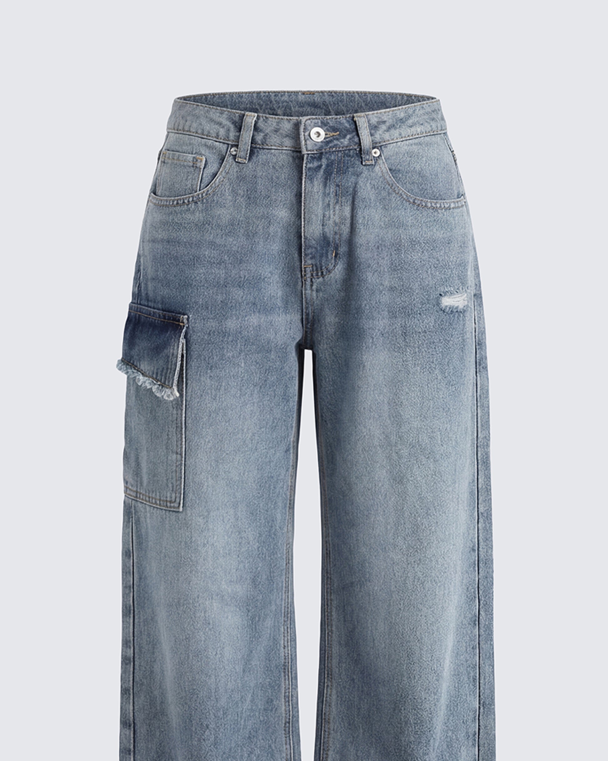 Finesse Stems Blue Cargo Boyfriend Low Waist Jean