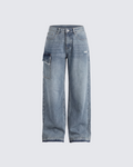 Finesse Stems Blue Cargo Boyfriend Low Waist Jean