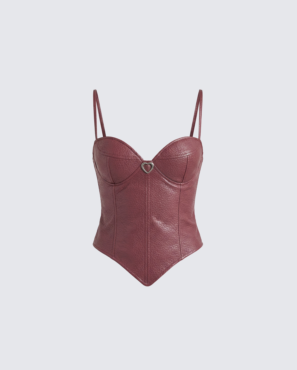 Finesse Sway Burgundy Leather Look Gold Trim Corset Top