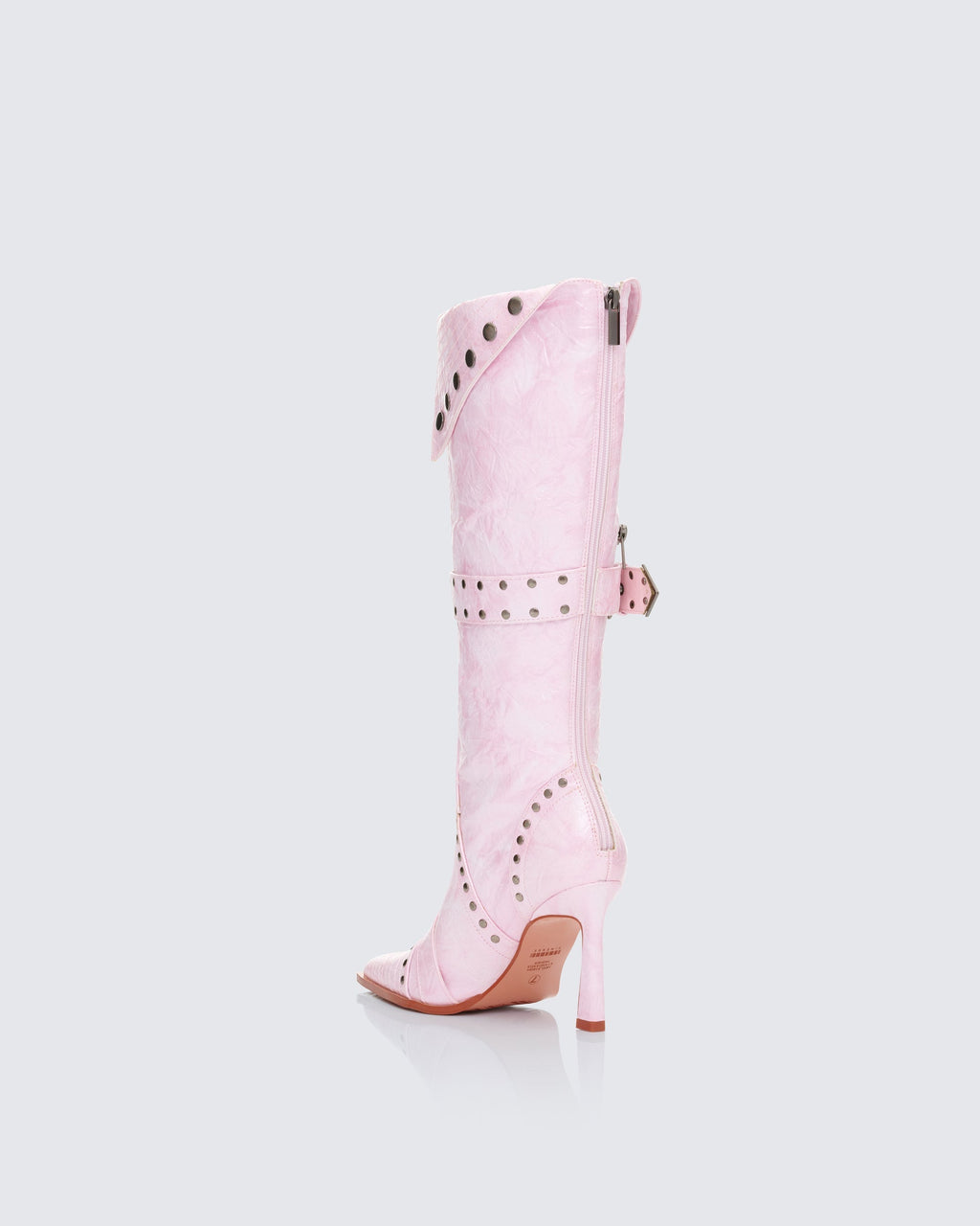 Finesse Talyah Pink Burnished Knee High Biker Boots