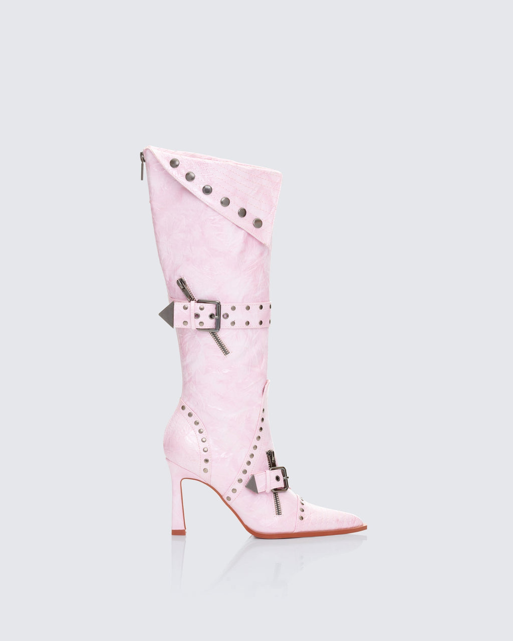 Finesse Talyah Pink Burnished Knee High Biker Boots
