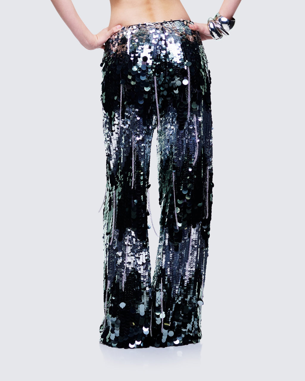 Finesse Tiva Silver Sequin High Waisted Pants