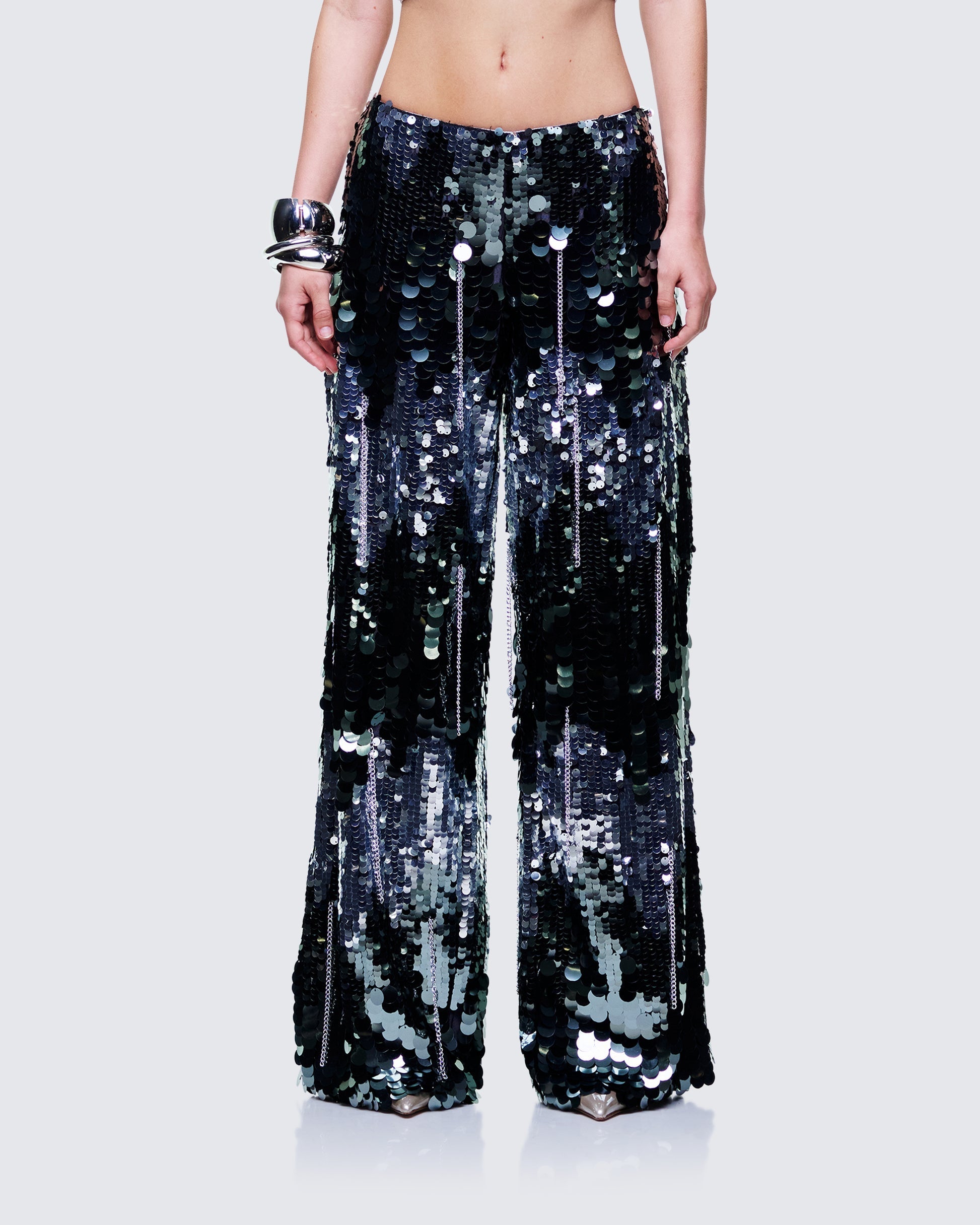 Finesse Tiva Silver Sequin High Waisted Pants