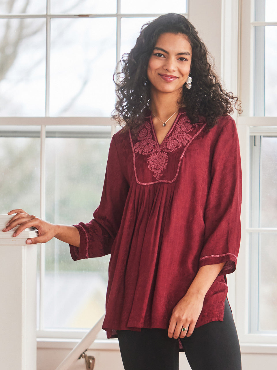 April Cornell Jacquard Court Tunic - Rich Red