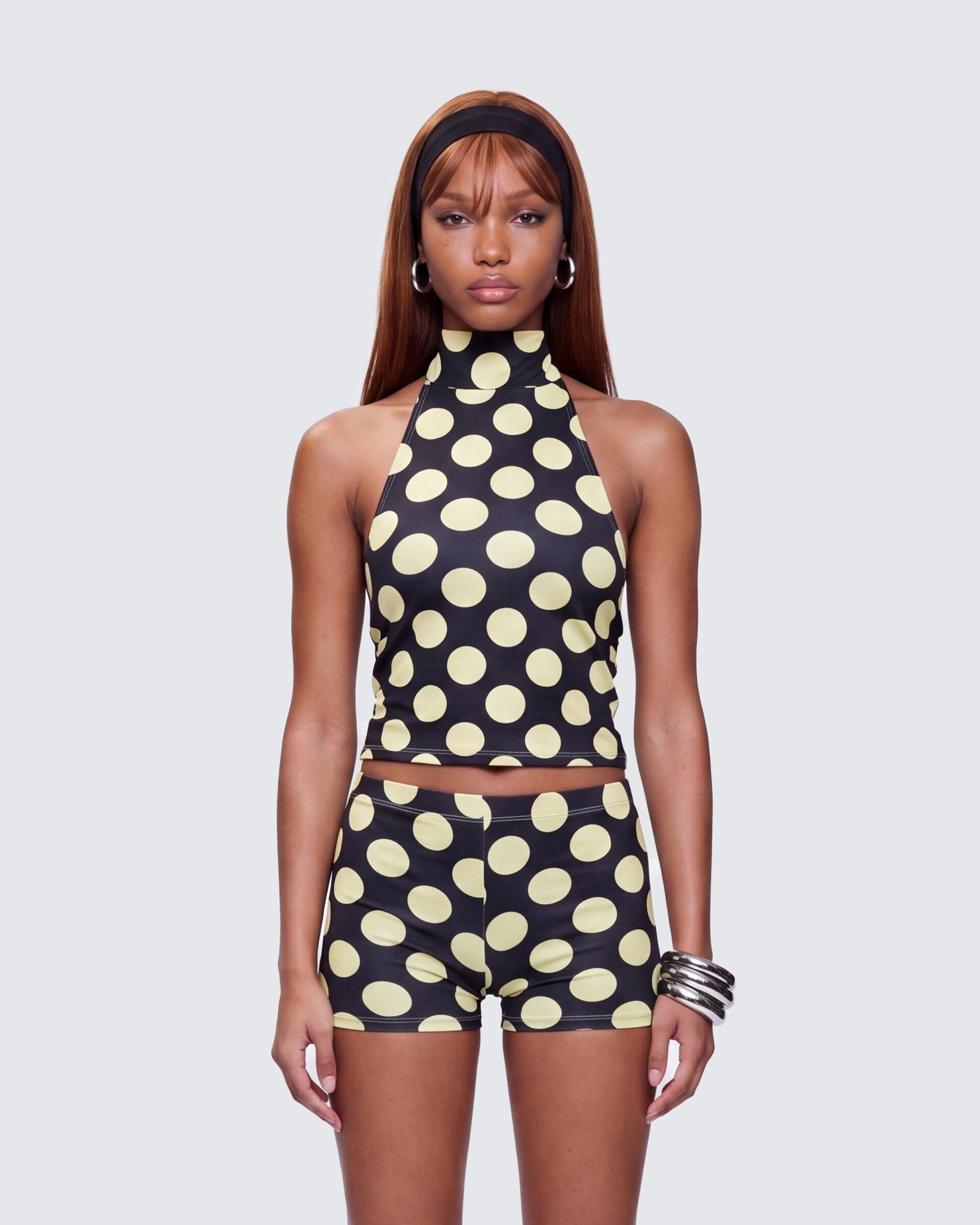 Finesse Toni Multi Jersey Polka Halter Top