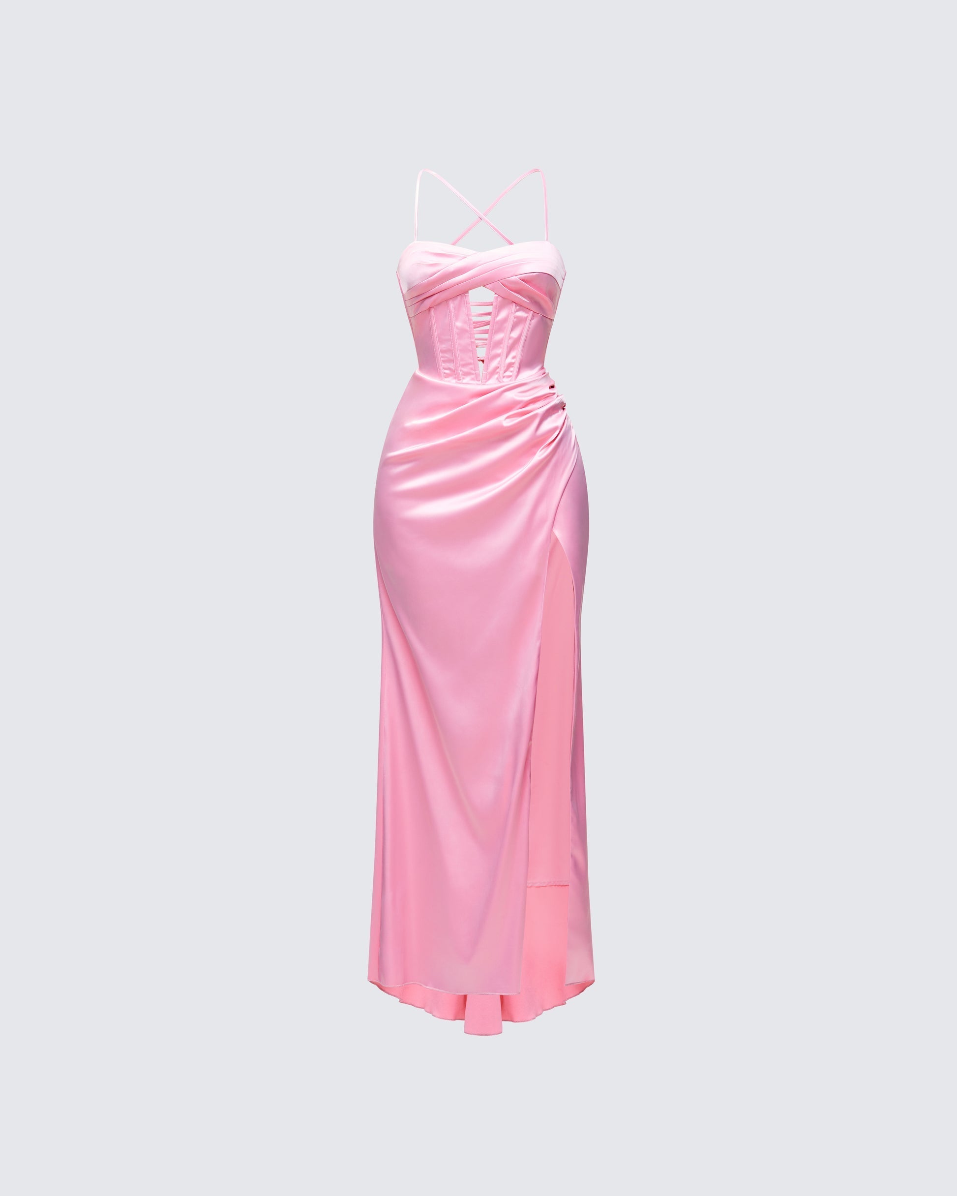 Finesse Trixa Pink Satin Cut Out Maxi Dress