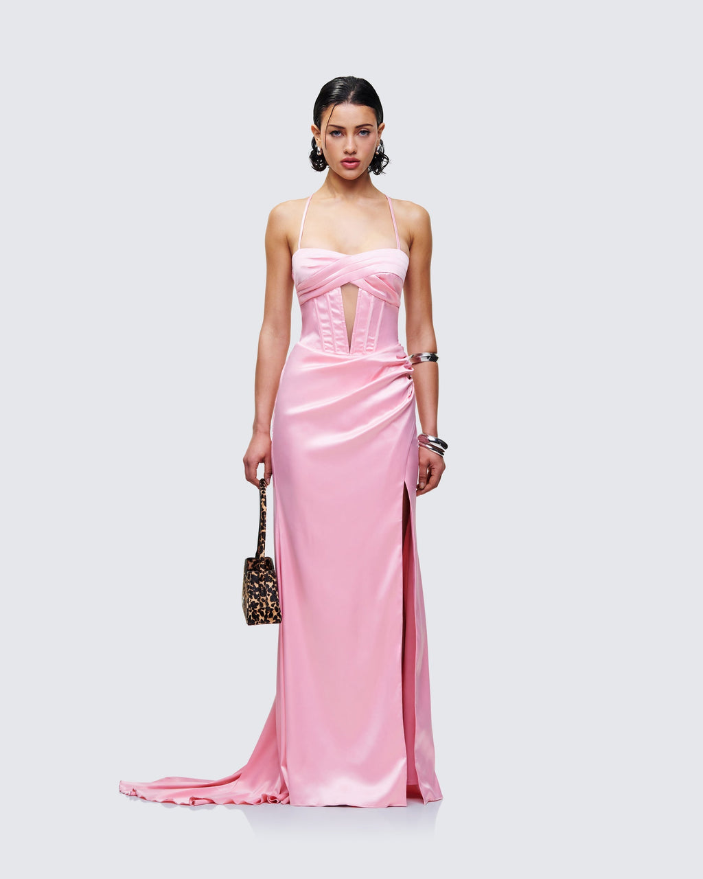 Finesse Trixa Pink Satin Cut Out Maxi Dress