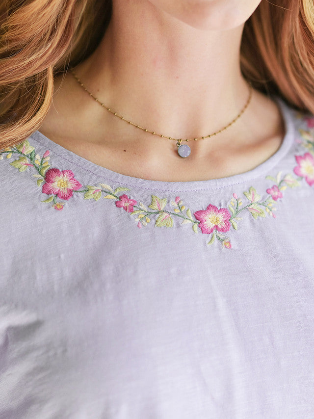 April Cornell Floral Whimsy T-Shirt - Blue Quartz