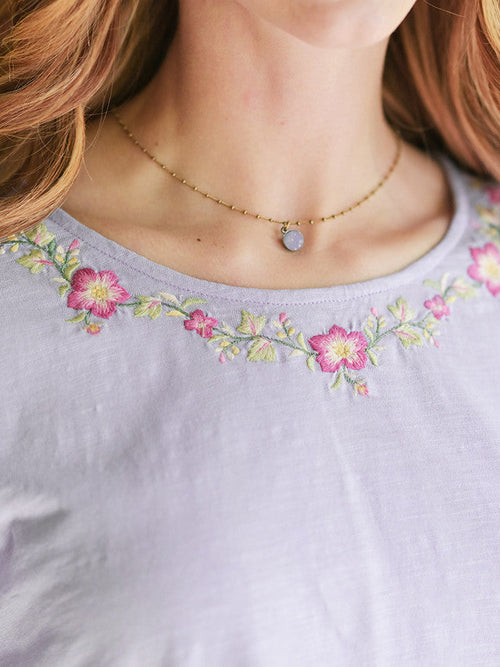 April Cornell Floral Whimsy T-Shirt - Blue Quartz