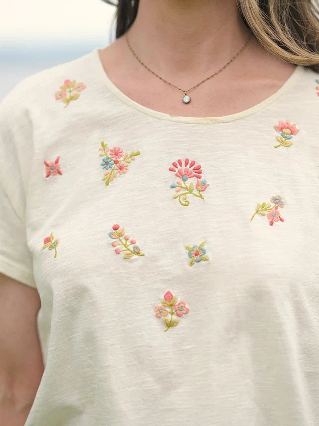April Cornell Floral Whimsy T-Shirt - Ecru