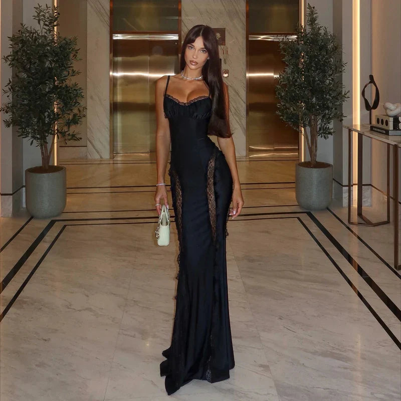 Mermaid Way Think Again Black Lace Panel Maxi Dress