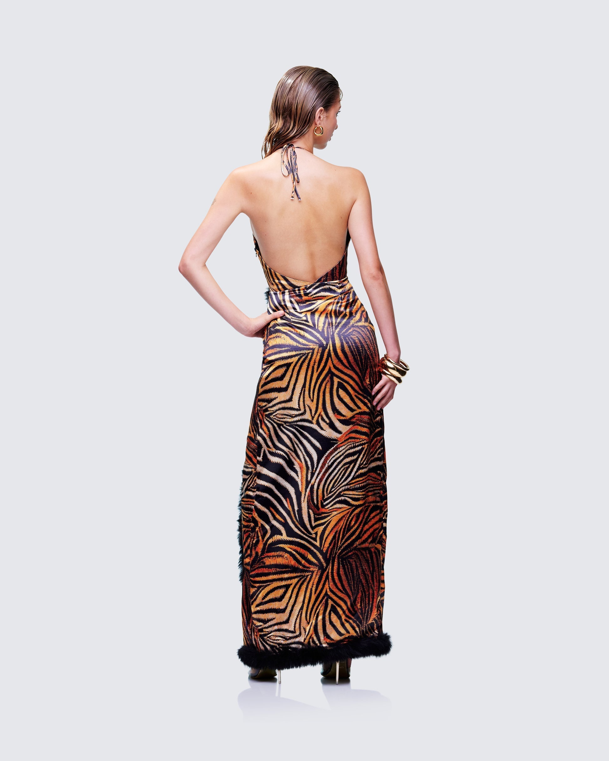 Finesse Ursula Orange Printed Wrap Maxi Dress