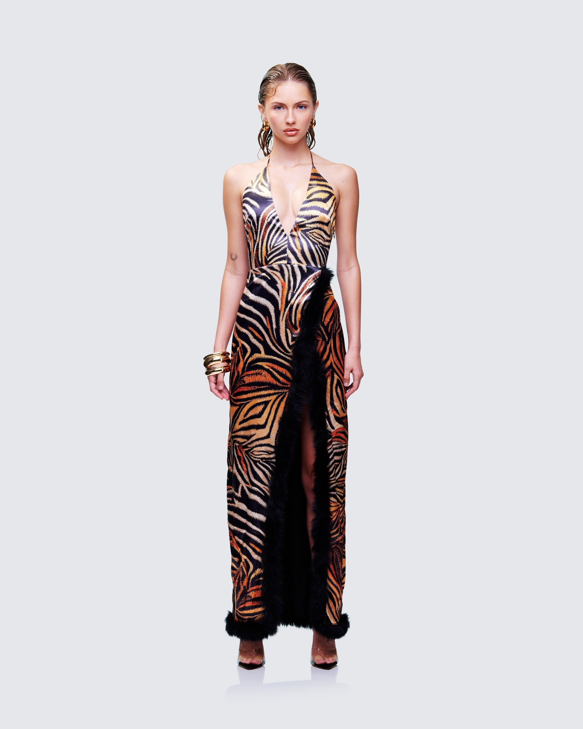 Finesse Ursula Orange Printed Wrap Maxi Dress