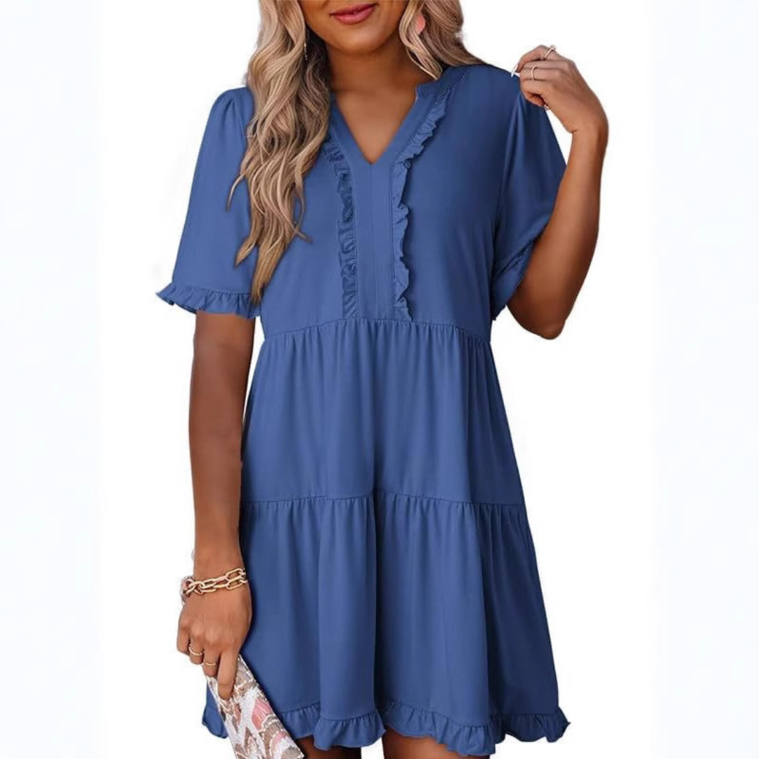 Nabalu Calienne | Women’s Ruffle Trim Tiered Mini Dress 1
