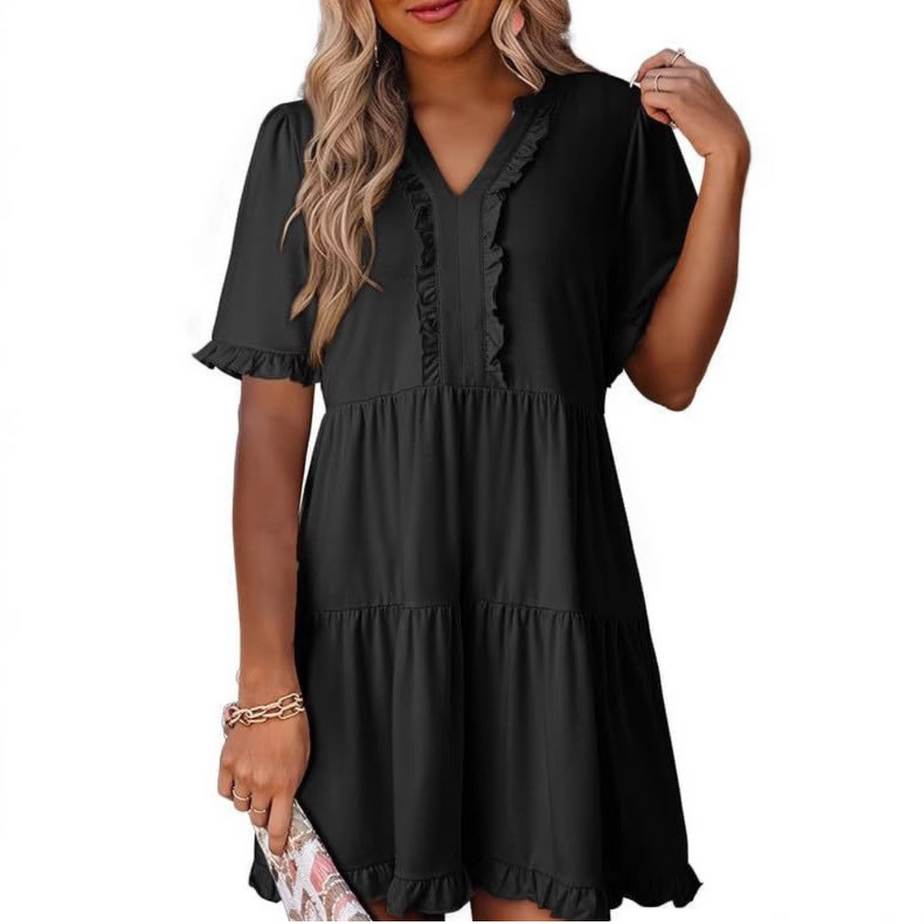 Nabalu Calienne | Women’s Ruffle Trim Tiered Mini Dress 1