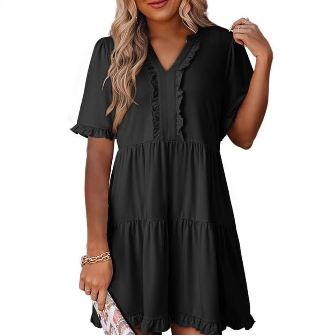 Nabalu Calienne | Women’s Ruffle Trim Tiered Mini Dress 1