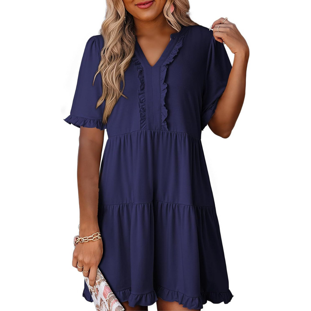Nabalu Calienne | Women’s Ruffle Trim Tiered Mini Dress 3