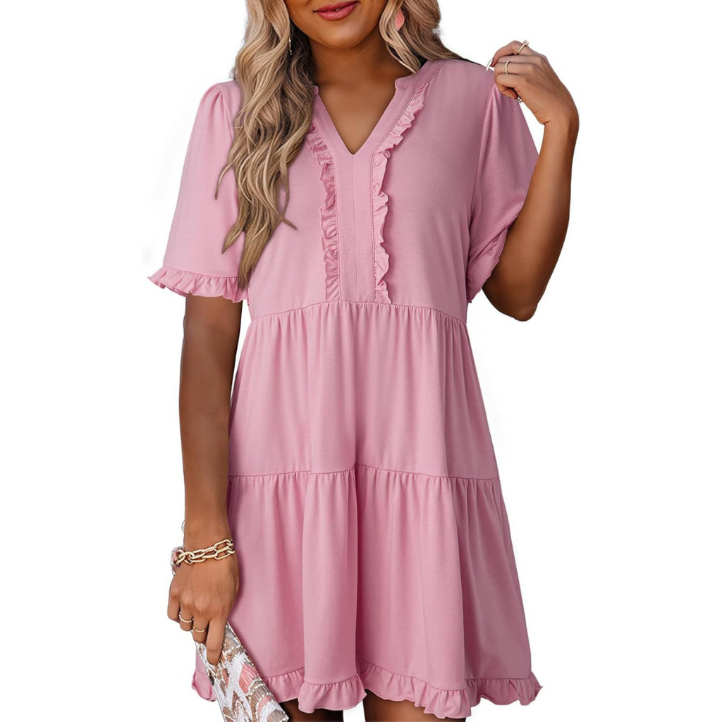 Nabalu Calienne | Women’s Ruffle Trim Tiered Mini Dress 3