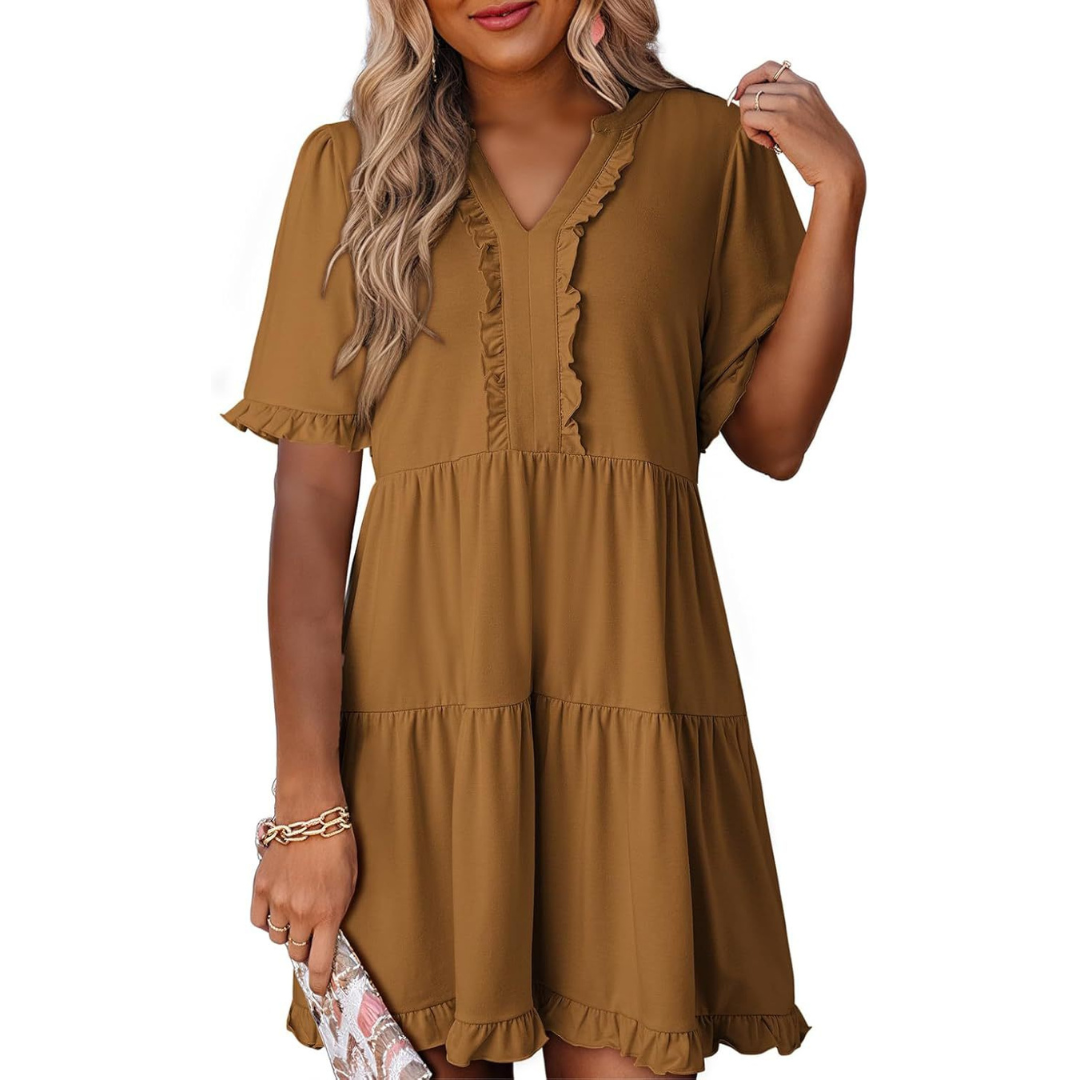 Nabalu Calienne | Women’s Ruffle Trim Tiered Mini Dress 2