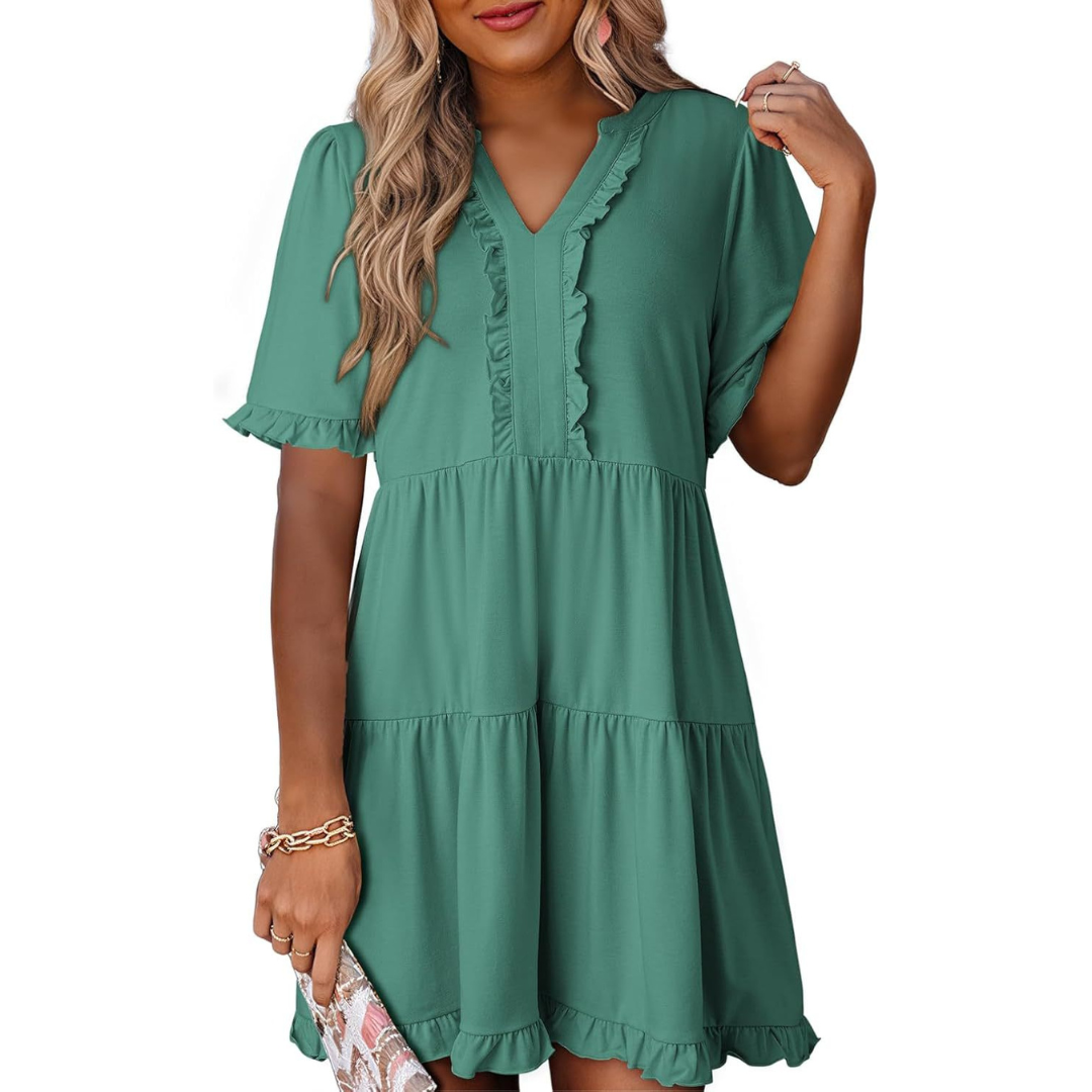 Nabalu Calienne | Women’s Ruffle Trim Tiered Mini Dress 2