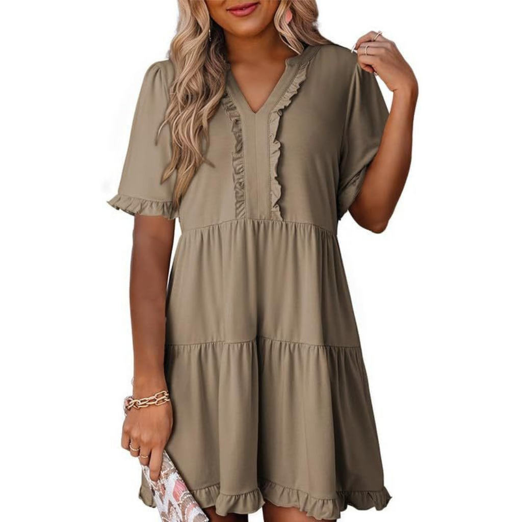 Nabalu Calienne | Women’s Ruffle Trim Tiered Mini Dress 1