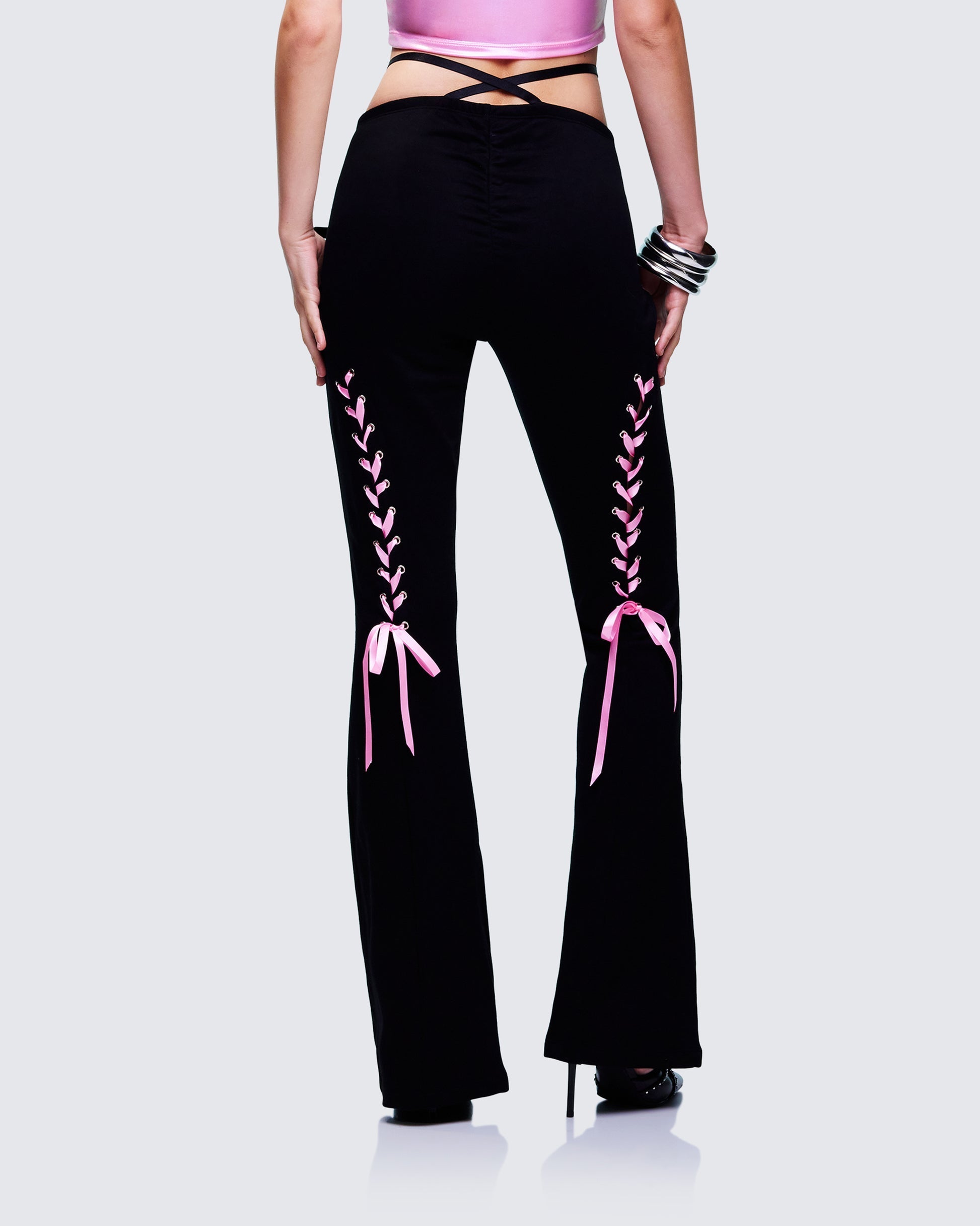Finesse Vashti Black Ribbon Laced Sweatpants