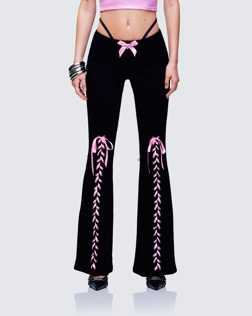 Finesse Vashti Black Ribbon Laced Sweatpants