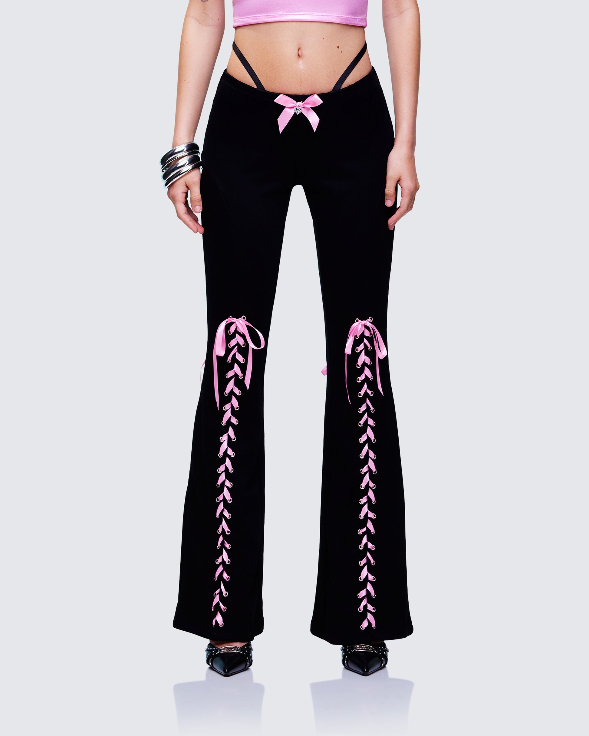 Finesse Vashti Black Ribbon Laced Sweatpants