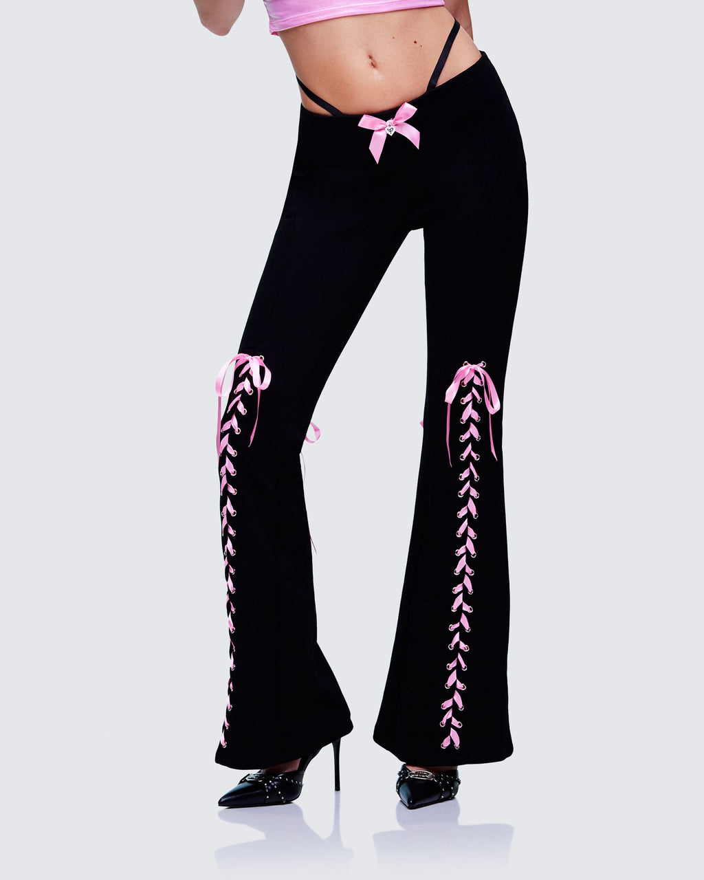 Finesse Vashti Black Ribbon Laced Sweatpants