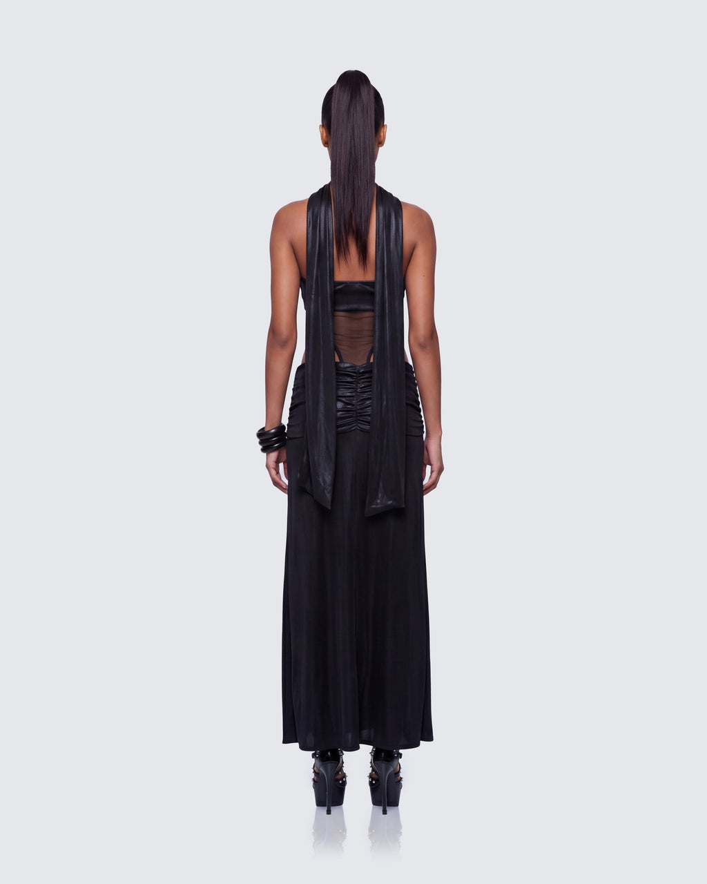 Finesse Vesper Black Metallic Scarf Detail Dress