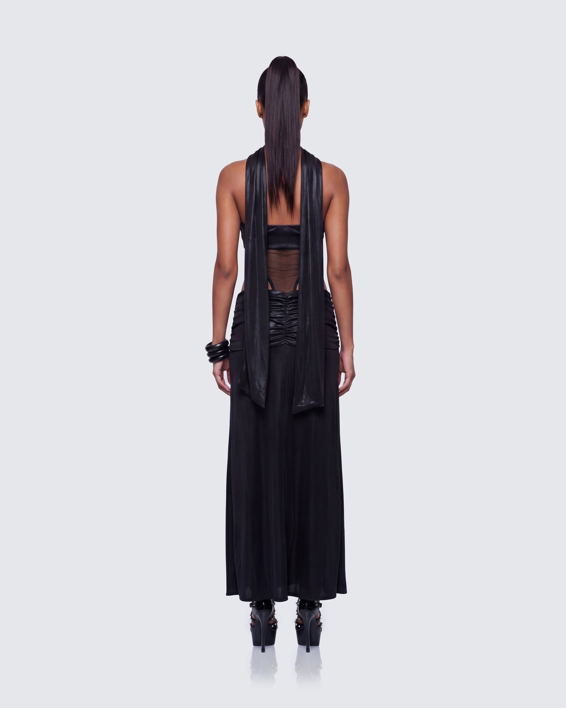 Finesse Vesper Black Metallic Scarf Detail Dress