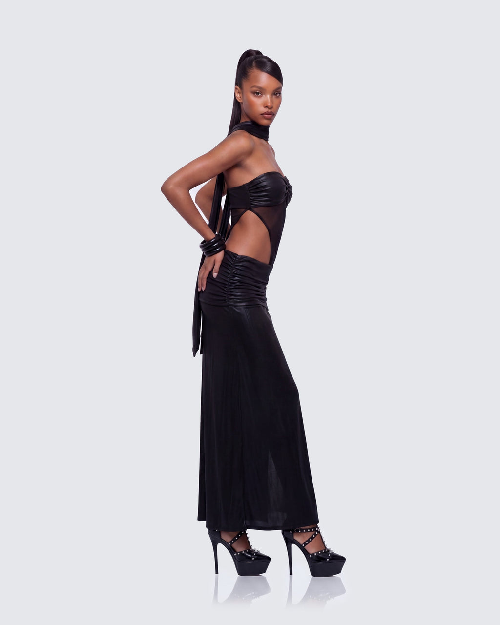 Finesse Vesper Black Metallic Scarf Detail Dress
