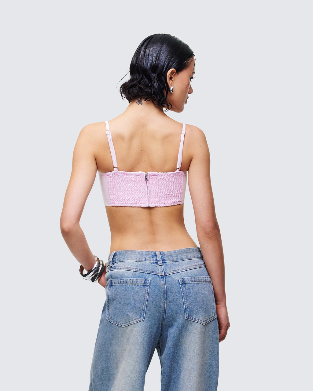 Finesse Viora Pink Acid Denim Diamonte Corset Top