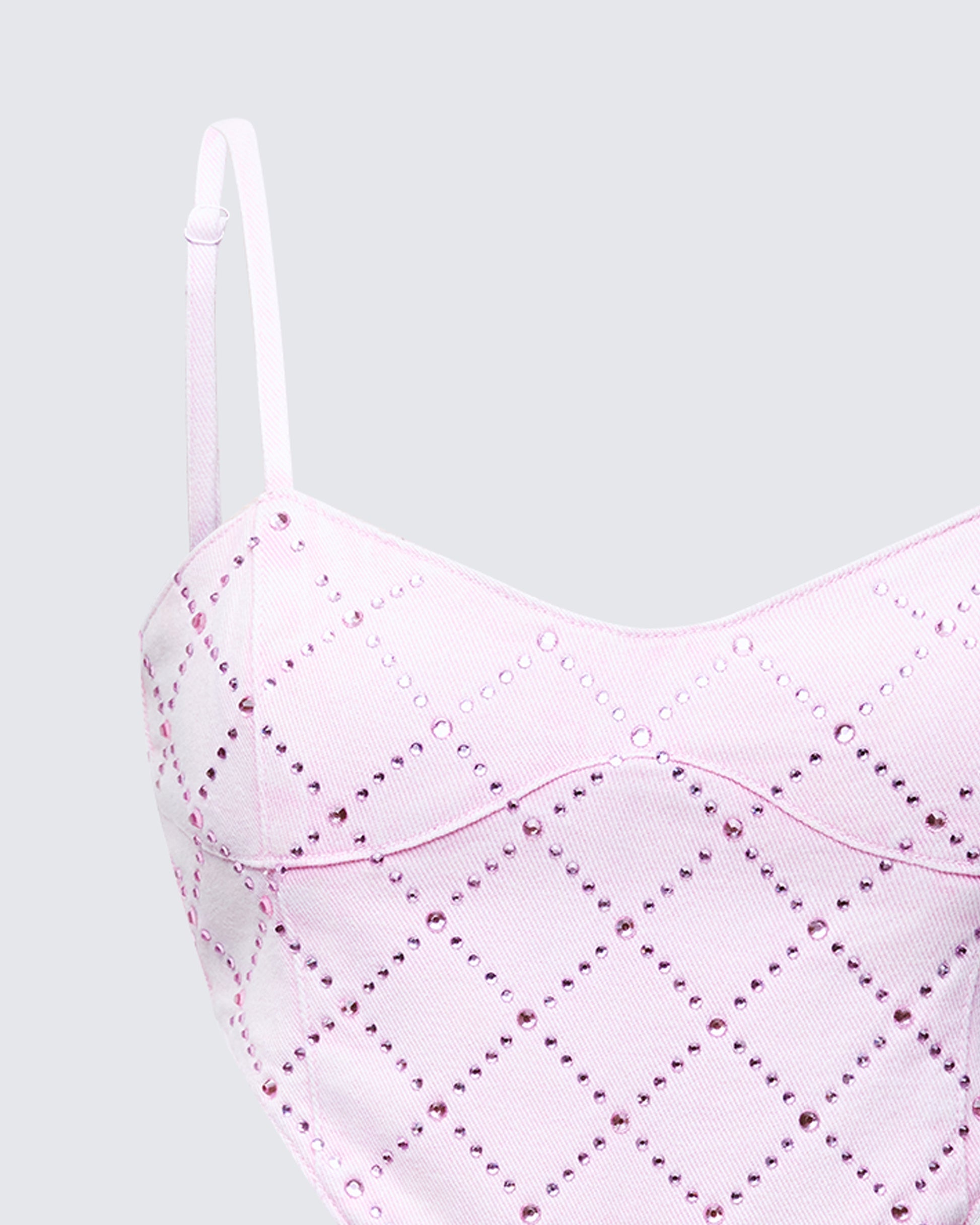 Finesse Viora Pink Acid Denim Diamonte Corset Top