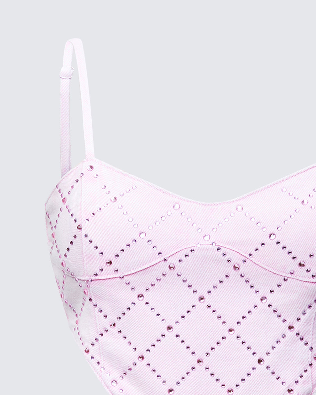 Finesse Viora Pink Acid Denim Diamonte Corset Top