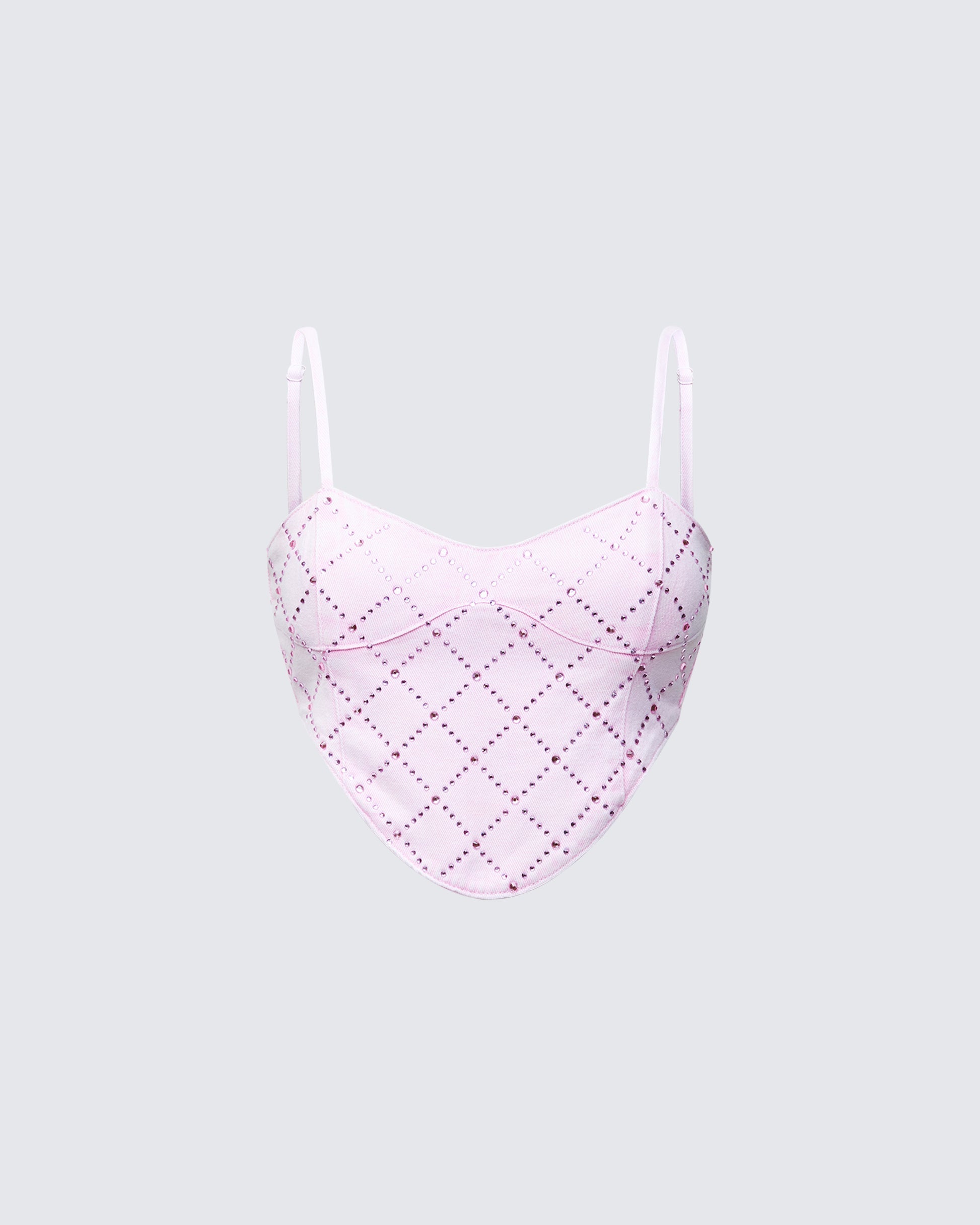 Finesse Viora Pink Acid Denim Diamonte Corset Top