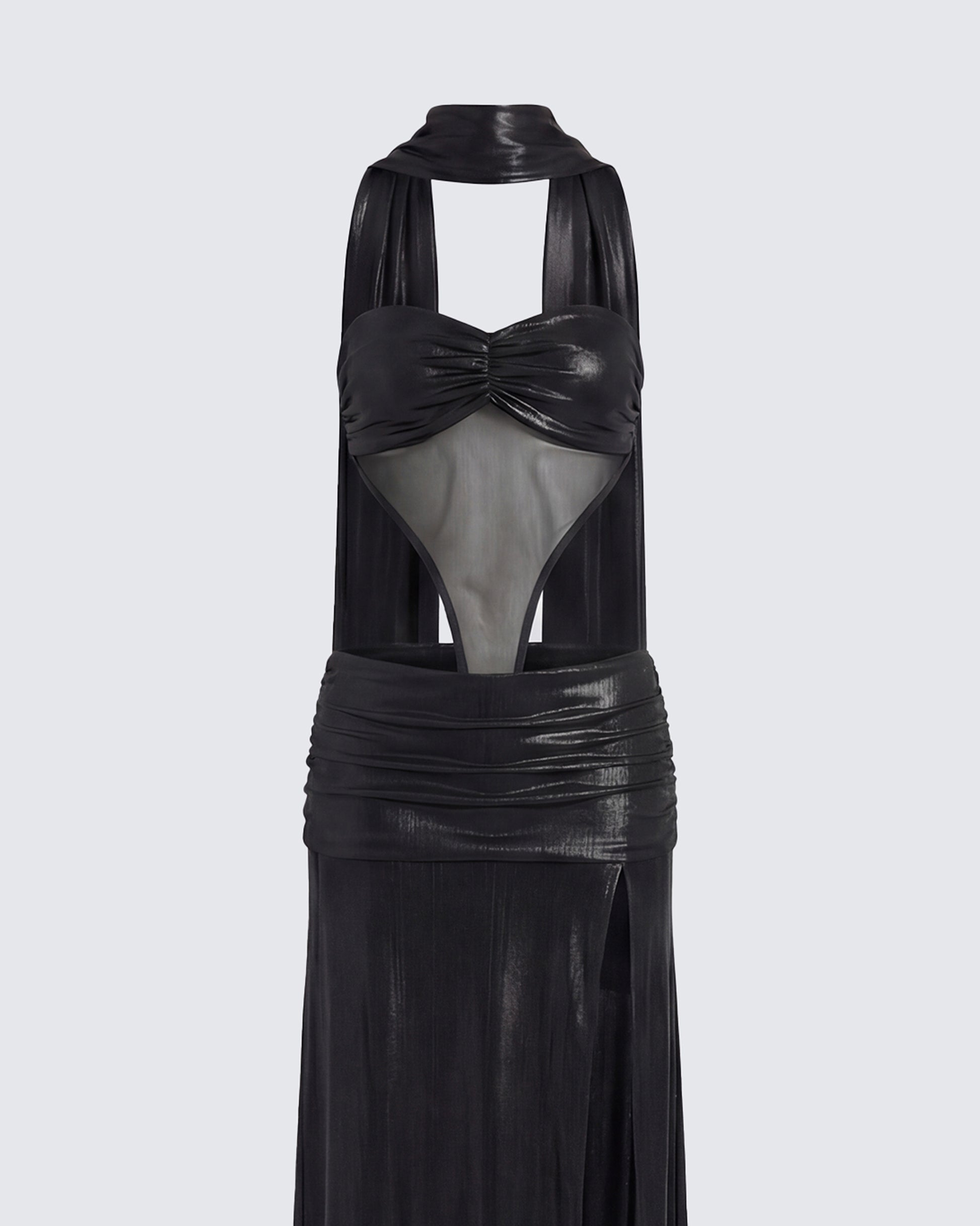 Finesse Vesper Black Metallic Scarf Detail Dress