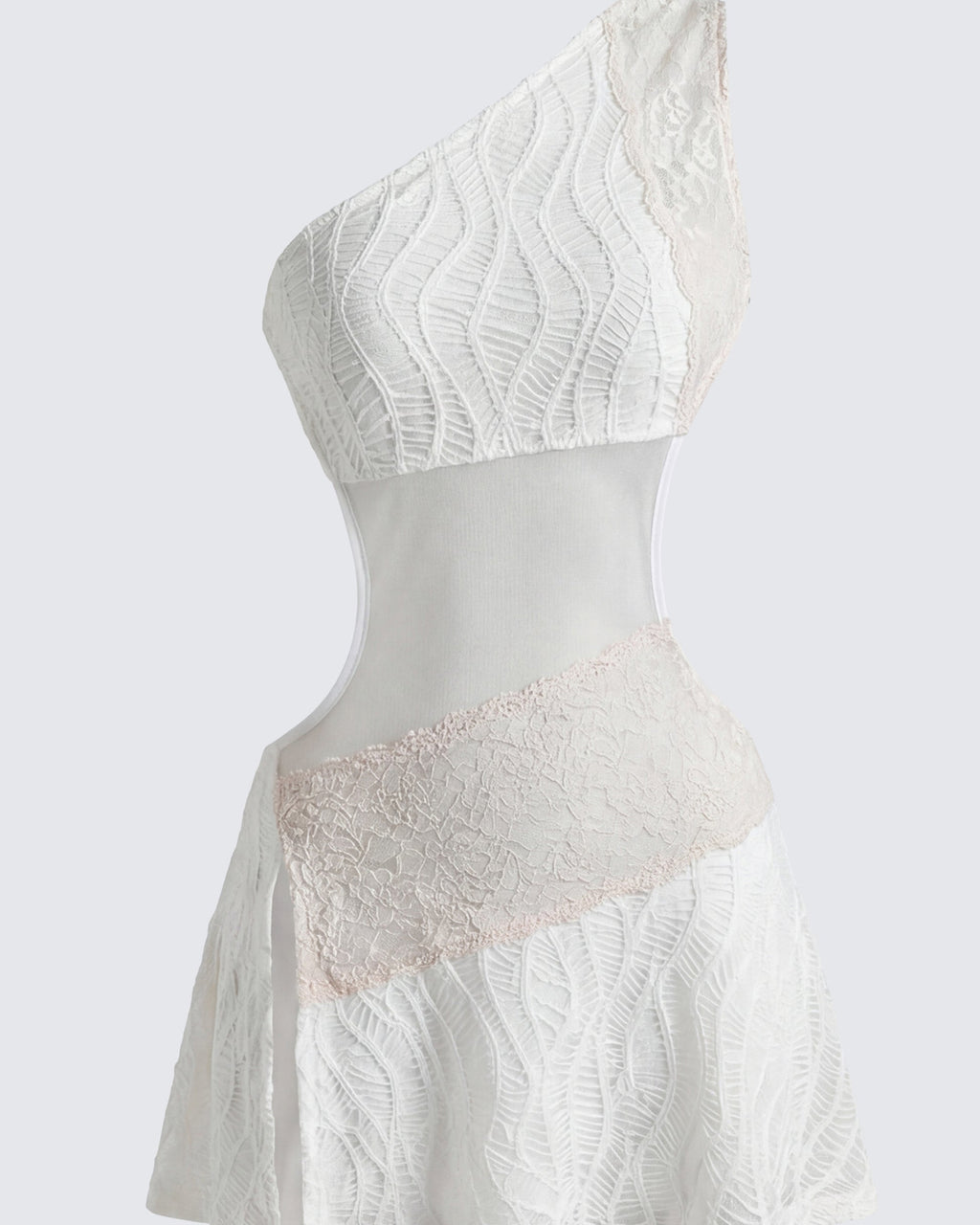 Finesse Whimsy Ivory Mesh & Lace Open Back Dress