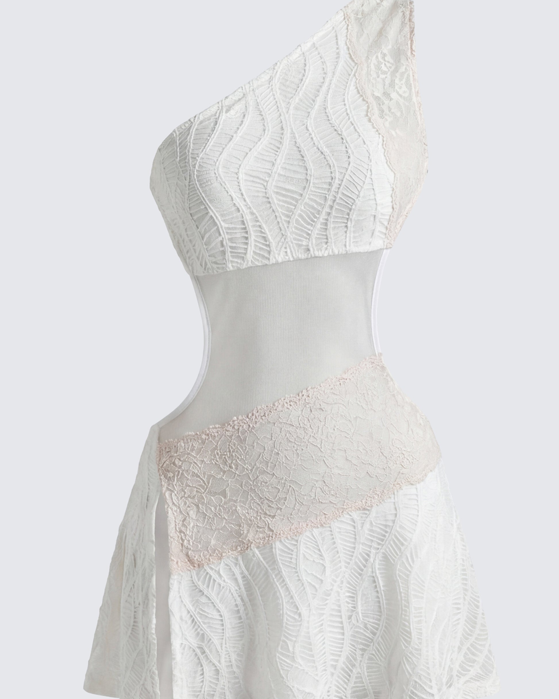 Finesse Whimsy Ivory Mesh & Lace Open Back Dress