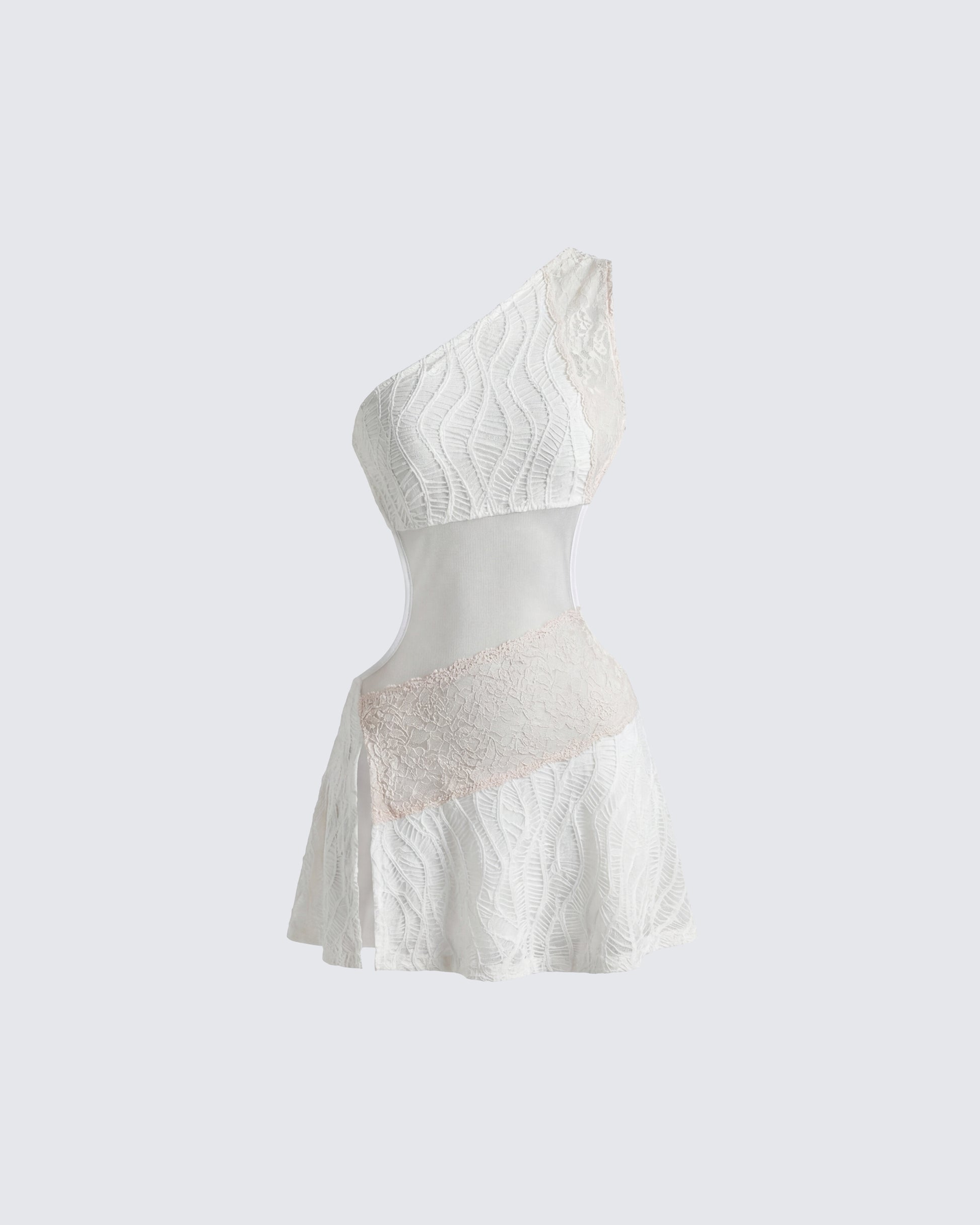 Finesse Whimsy Ivory Mesh & Lace Open Back Dress